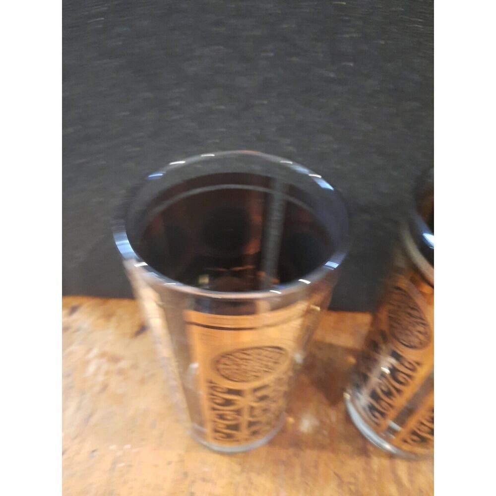Libbey MCM Black/Gold Highbal Glasses Rock of Gibraltar Prudential 16oz Set Of 2 - Picture 6 of 9